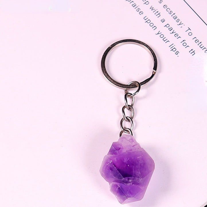 Venta al por mayor Llavero de cristal de flor de amatista hecho a mano